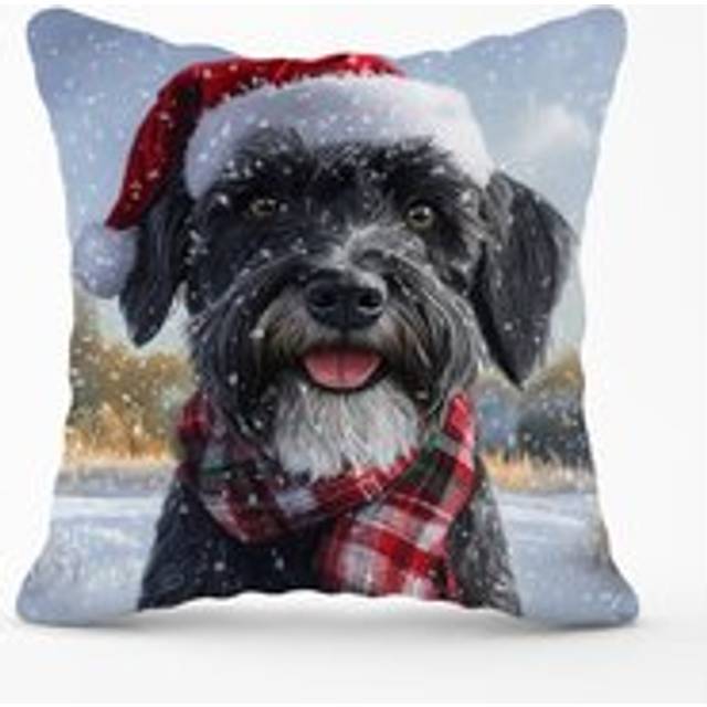 Snowy Christmas Giant Schnauzer Cushion - Black - 60cm x 60cm