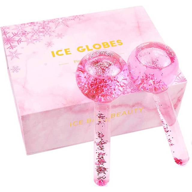 (a-Pink Set) Large Beauty Ice Hockey Energy Beauty Crystal Ball Facial Cooling Ice Globes Water Wave Face and Eye Massage Skin Care 2pcs/Box