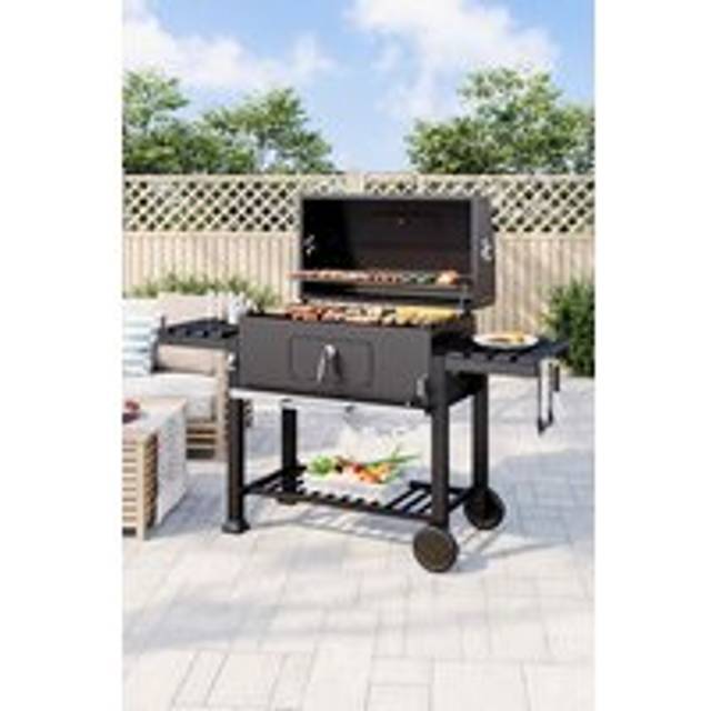 Outdoor Patio Charcoal BBQ Grill with Side Table - Black - One Size
