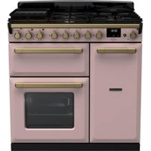 Rangemaster ESDL90DFPPPK-AB1 Range Cooker Dual Fuel - Pale Pink / Antique Brass