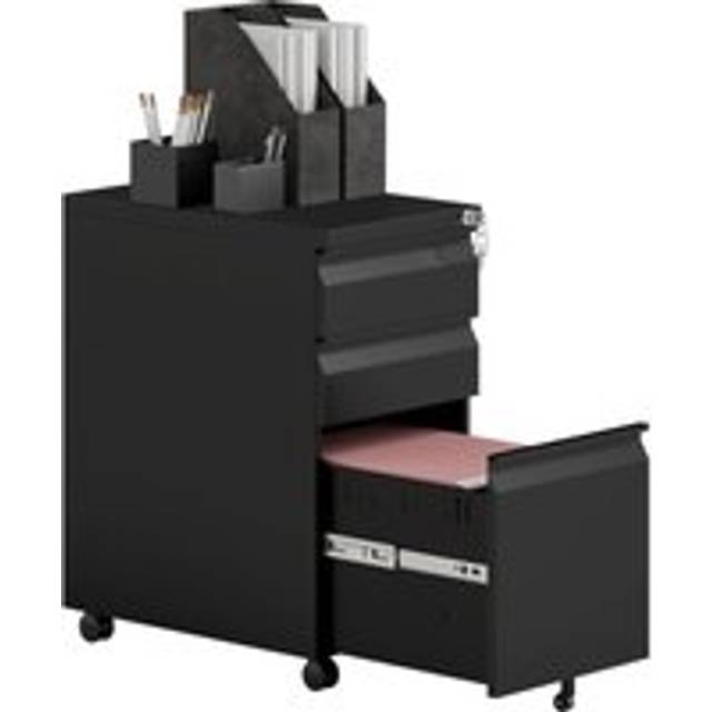 Vinsetto Steel File Cabinet with Lock and Wheels for Home Office, Black