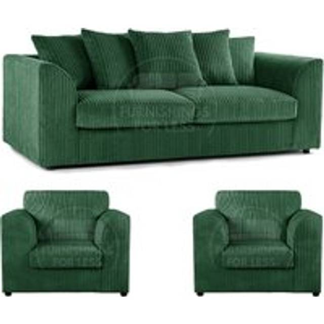 Luxor Jumbo Cord 3 + 1 + 1 Fabric 3 Piece Sofa Suite - Scatter Back - Green - One Size