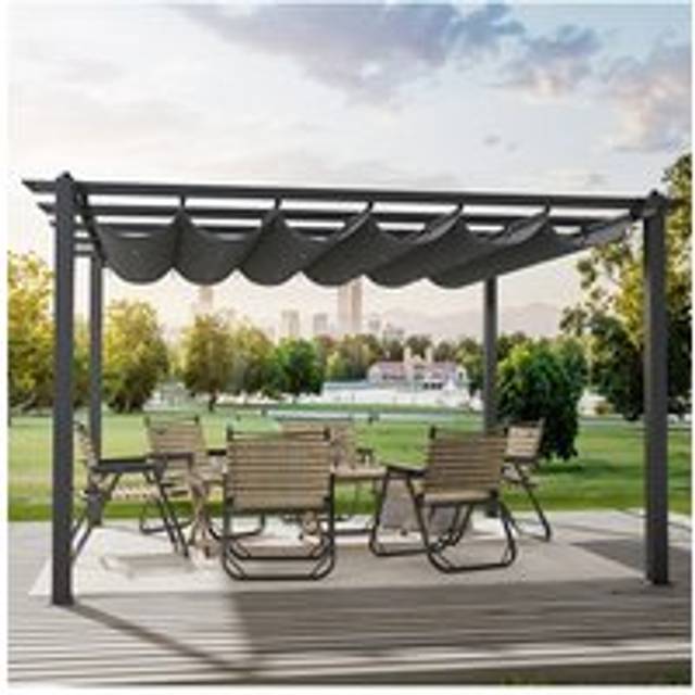 13x13ft or 20x10ft Garden Aluminum Patio Pergola with Retractable Canopy - Grey - S