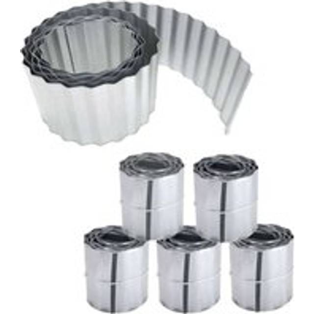 Rust Proof Galvanised Garden Lawn Steel Edging Corrugated Roll to Reduce Edge Weed Transfer - Silver - 5 Pack