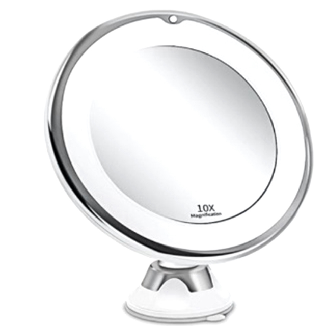 LED 10X Magnifying Make Up Mirror Can Locking Suction Cup
