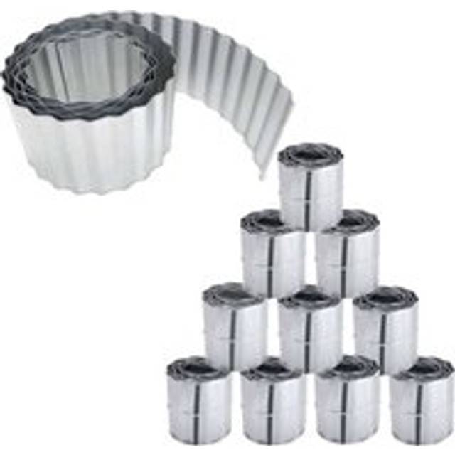 Rust Proof Galvanised Garden Lawn Steel Edging Corrugated Roll to Reduce Edge Weed Transfer - Silver - 10 Pack