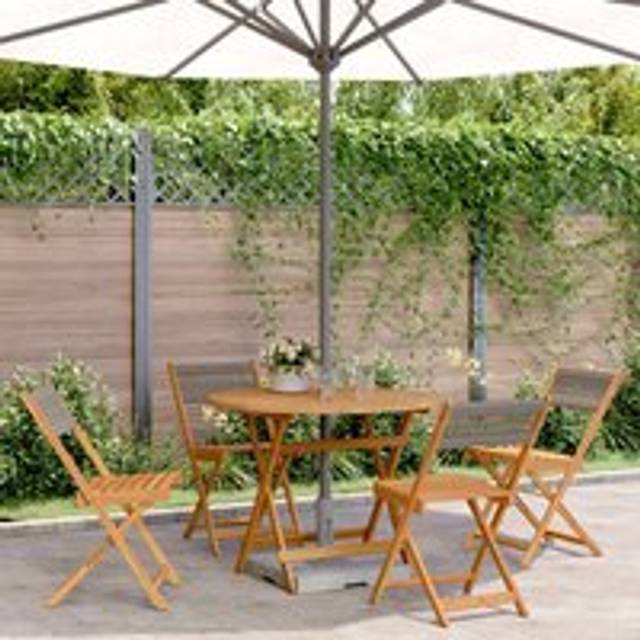 5 Piece Garden Dining Set Grey Polypropylene and Solid Wood - One Size
