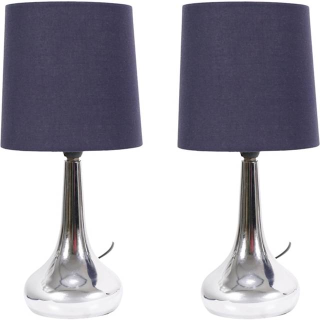 ValueLights Teardrop Pair Navy Shade Chrome Touch Table Lamps & Bulbs