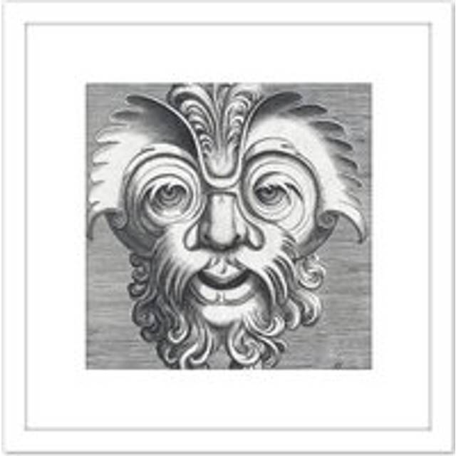 Huys 1555 Decorative Mask Design Ornamental Engraving 8X8 Inch Square Wooden Framed Wall Art Print Picture with Mount - White - One Size