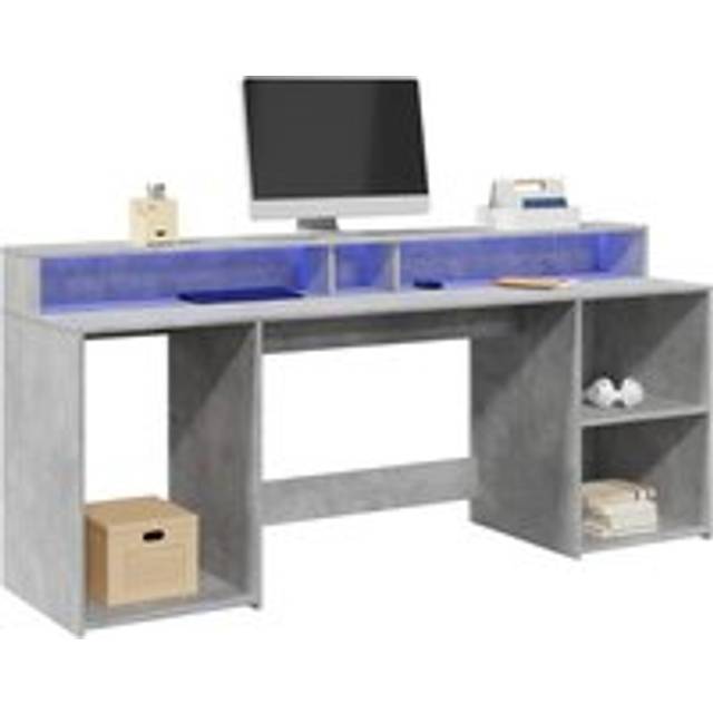 Desk with LED Lights Concrete Grey 200x55x91 cm Engineered Wood - One Size