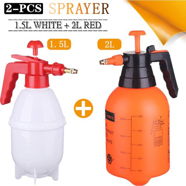 (1.5L White-2L Red) 2-Piece Hand Pressure Water Sprayer Trigger Air Pump Garden Disinfection Sprayers Spray Bottle Car Cleaning Sprayer Watering