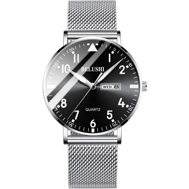 (silver,black) New Fashion Ultra-thin Mens Luxury Brand Casual Stainless Steel Mesh Strap Business Men Wrist Watch