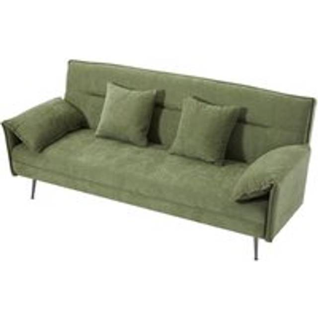 3-Seater Green Contemporary Convertible Sofa Bed with 2 Pillows - One Size