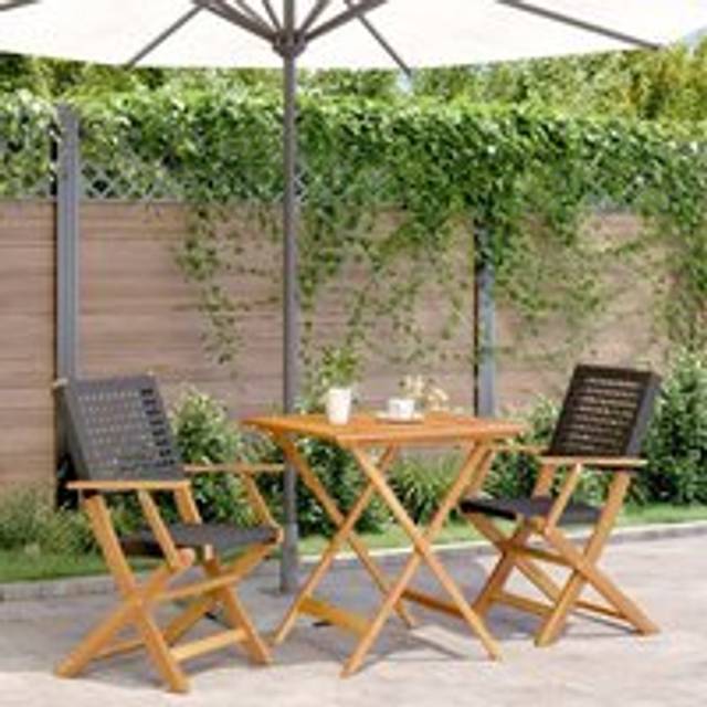 3 Piece Bistro Set Black Poly Rattan and Solid Wood - One Size