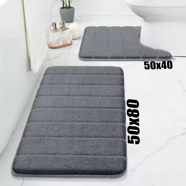 (Grey, 50 x 40 cm (Pedestal Mat)) Non Slip Bath Mats Shower Mat Memory Foam Bath Mat Small & Large Bathroom Rug