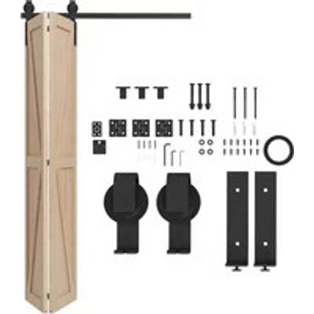 Homcom 4Ft/122Cm Bi-folding Sliding Barn Door Hardware Kit Sliding Door Kit, Black