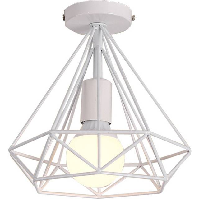 Retro Vintage Diamond White Ceiling Lamp Cage Metal Industrial Ceiling Light Creative Chandelier 25CM