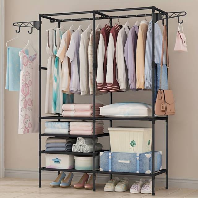TEMU Heavy Duty Steel Clothes Rail Storage Garment Shelf Hanging Display Stand Rack