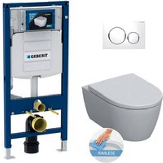Toilet Set Duofix + Rimless wall-hung bowl + softclose seat + Sigma20 White chrome flush plate (gebicon-c) - Geberit