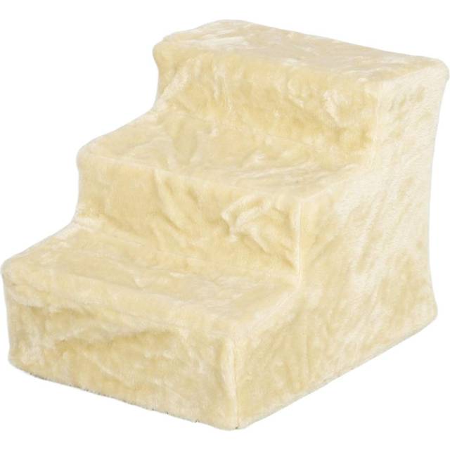Hundtrappa 3-stegs 35 cm husdjurstrappa med plyschlook Katttrappor för bäddsoffa Katter upp till 4,5 kg Beige