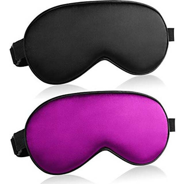 Eye Mask for Sleeping, Silk Sleep Eye Masks Adjustable Strap Soft Eyemask Blackout, 2 Pack, Black Purple