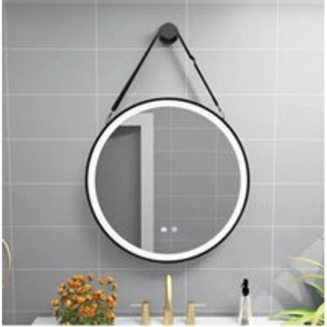 Living And Home 60Cm Black Led Round Bathroom Wall Mirror With Hanging Strap–Front-Lit, Anti-Fog, Touch Control & 3-Colour Dimming - One Size