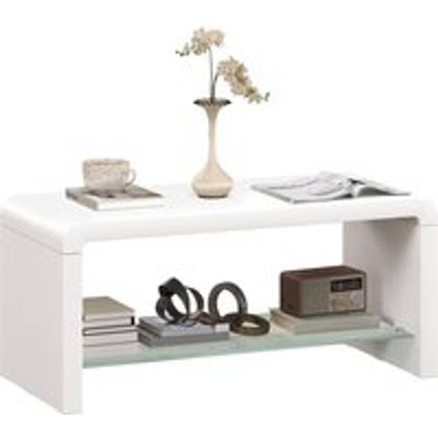 Homcom High Gloss Storage Coffee Table, Centre Table For Living Room, White, White