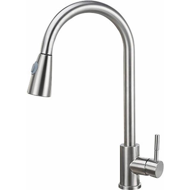 (silver) Brushed Kitchen Faucet Single Hole Pull Out Spout Kitchen Sink Mixer Tap