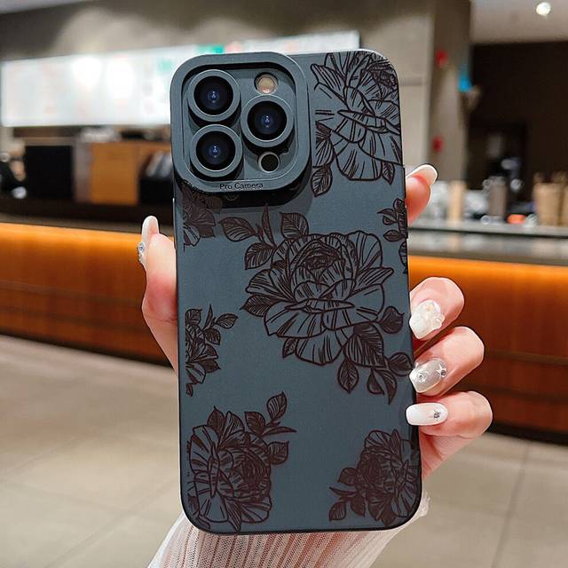 (Black Flower 1, For iPhone SE2022) Cool Case For iPhone 16 15 Pro Max 14 13 12 XR Shockproof Silicone Matte Cover