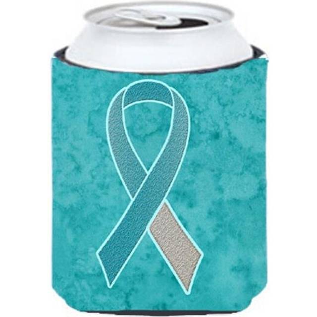 Teal and White Ribbon for Cervical Cancer Awareness Can or Bottle Hugger, 12 Oz.