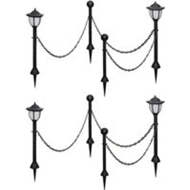 Solar Lights 4 pcs with Chain Fence and Poles - Black - One Size