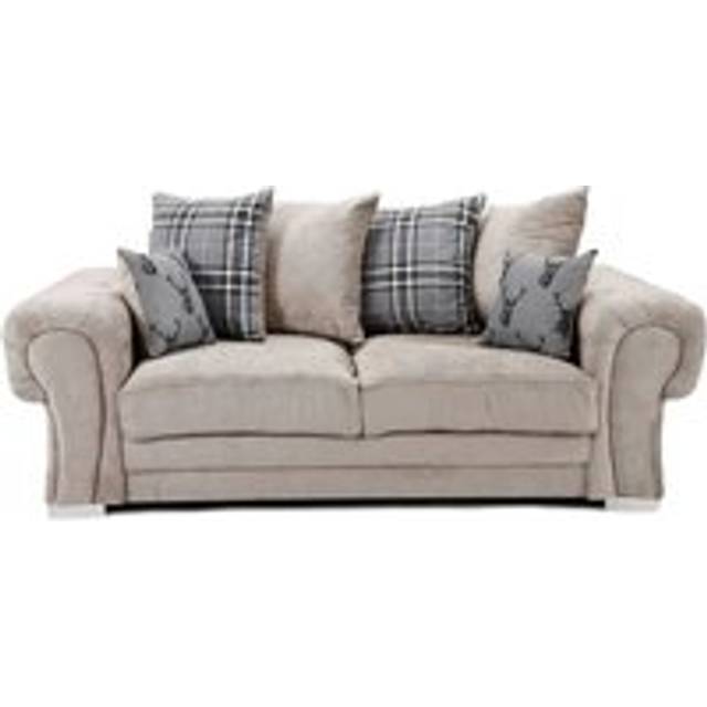 Milan Fabric 3 Seater Sofa Mink Fabric Scatter Back Chesterfield Style - Beige - One Size