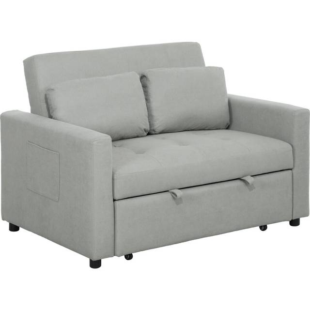 HOMCOM 2 Seater Sofa Bed Convertible Bed Settee With Cushions - Pockets - Grey | TJ Hughes