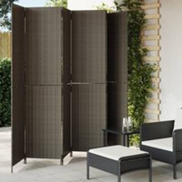 Room Divider 6 Panels Grey Poly Rattan - One Size