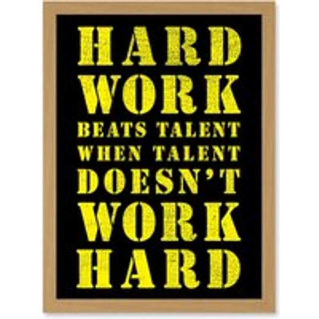 Exercise Motivation Hard Work Beats Talent Inspirational Gym Wall Art Artwork Framed Wall Art Print A4 - Tan - One Size