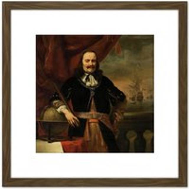 Bol Michiel De Ruyter Lieutenant Admiral Painting 8X8 Inch Square Wooden Framed Wall Art Print Picture with Mount - Brown - One Size