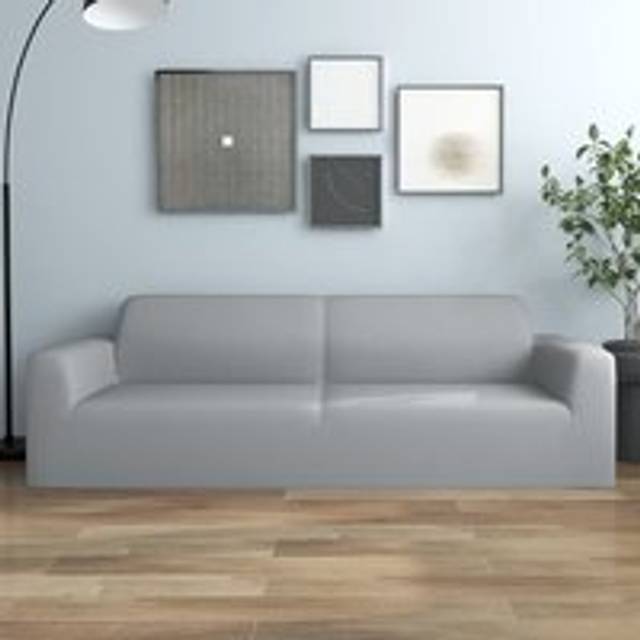 3-Seater Stretch Couch Slipcover Grey Polyester Jersey - One Size