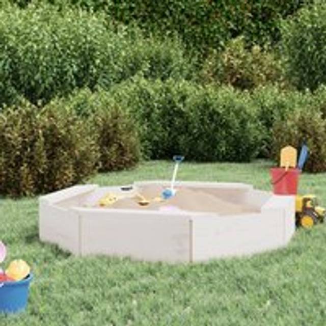 Sandbox with Seats White Octagon Solid Wood Pine - One Size