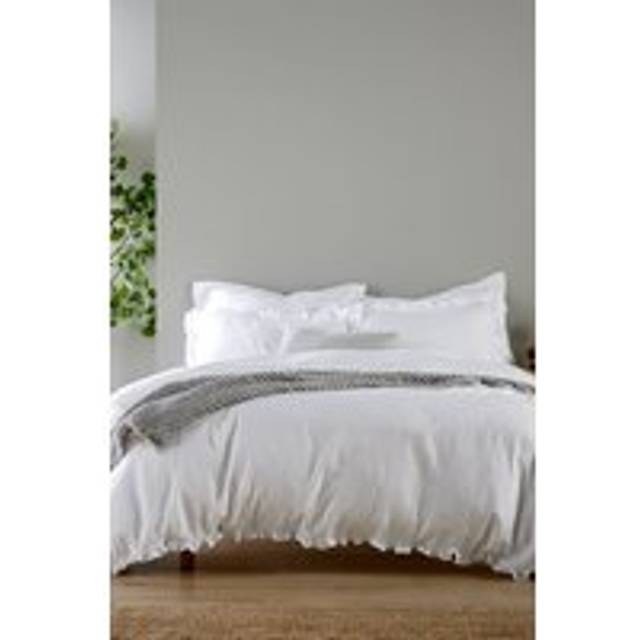 'Organic Retreat' Double Layer Cotton Ruffle Design Duvet Cover Set - White