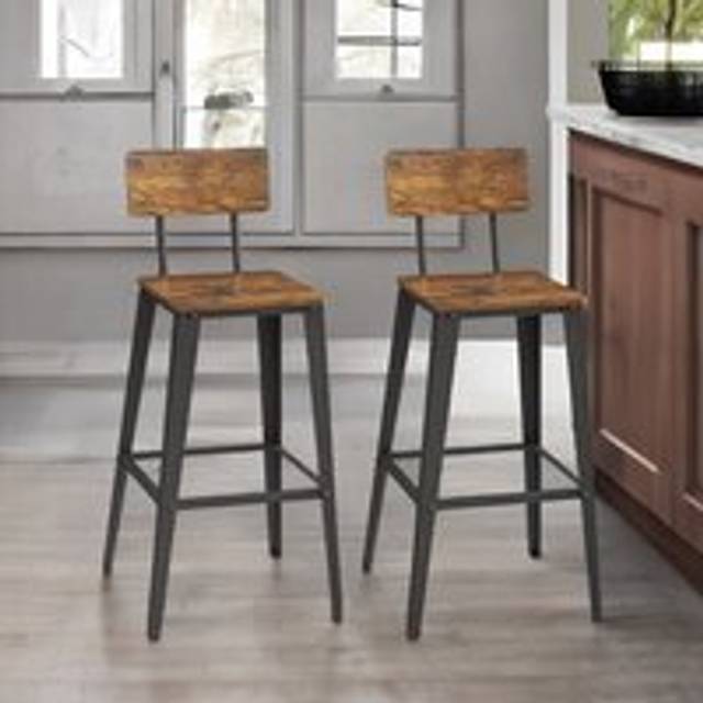 Set of 2 Industrial Bar Stools with Backrest - Brown - One Size
