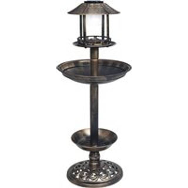 Decorative Birdbath with Solar Powered LED Lights Plastic - Brown - One Size