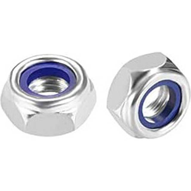 M10 x 1.5mm Nylon Insert Hex Lock Nuts, Carbon Steel White Zinc Plated, Pack of 10