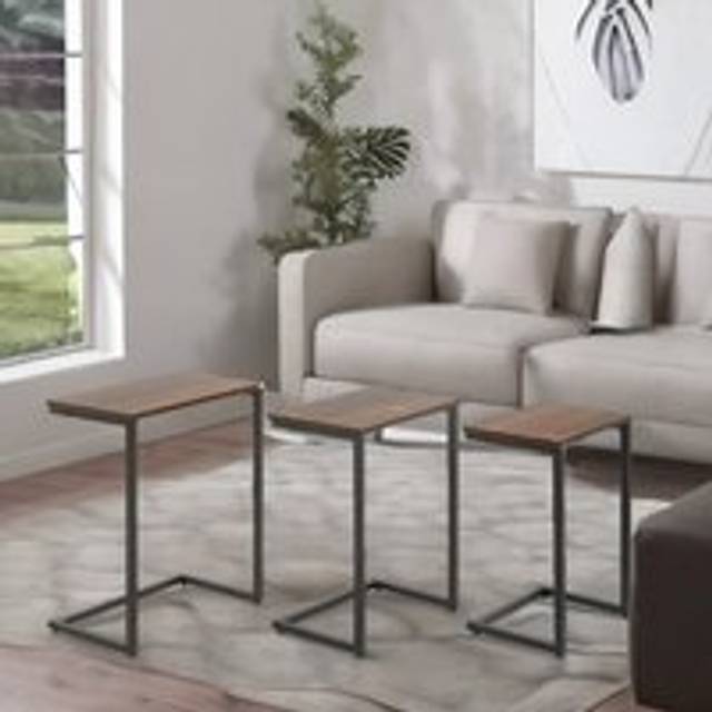 3 PC C-Shaped Nesting Tables Living Room Furniture - Brown - One Size