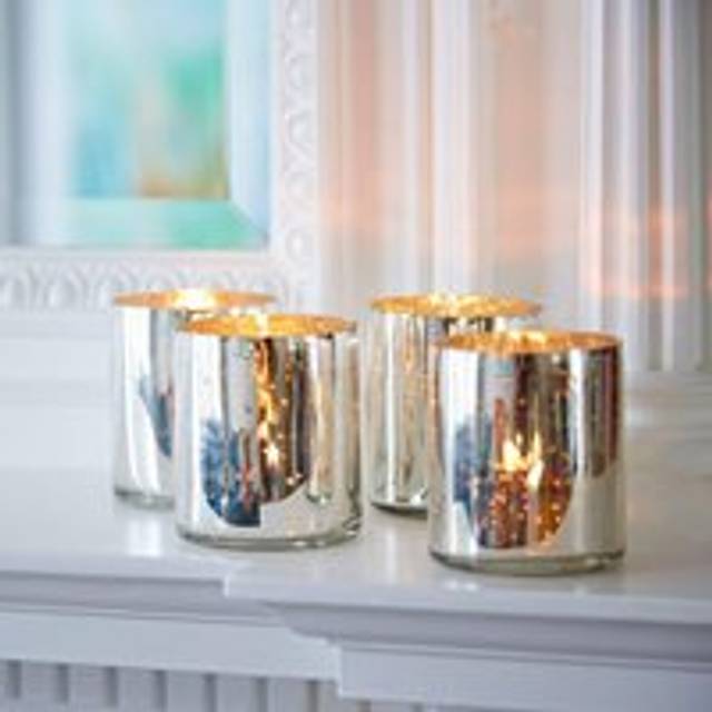 Set of 4 Silver Antique Effect Tea Light Holders