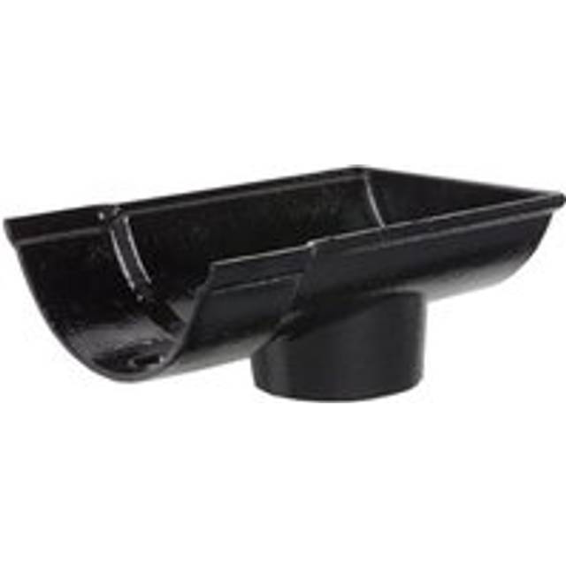 Cast Iron Beaded Half Round Gutter External Stopend Outlet - 100mm for 65mm Downpipe Black