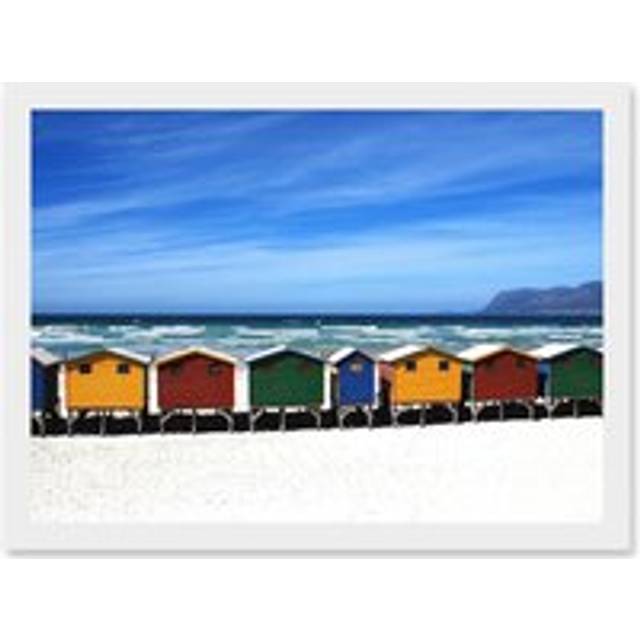 Photo Bright Painted Beach Huts Ocean England UK Artwork Framed Wall Art Print A4 - White - One Size