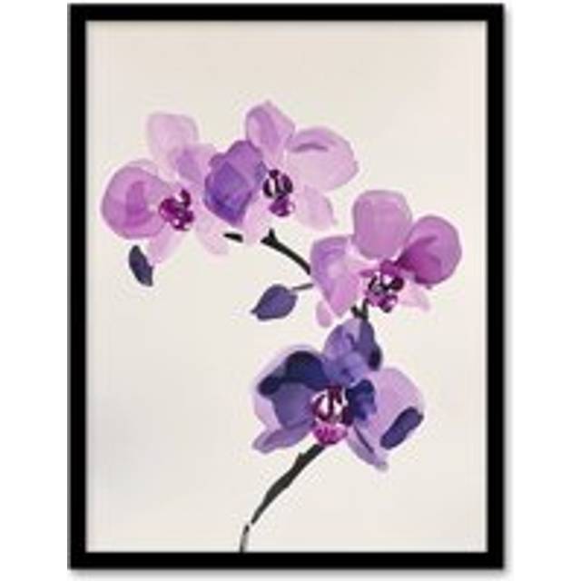 Purple Orchid Flower Abstract Floral Watercolour Framed Wall Art - A4