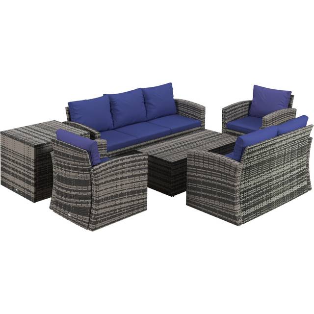 Outsunny 6 PCS Patio Rattan Sofa Set Conversation Furniture - Blue | TJ Hughes