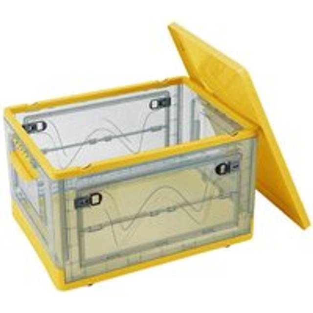 Plastic Transparent Storage Folding Organizers Box with Wheels - Yellow - One Size