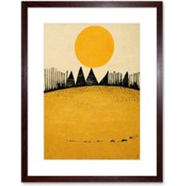 Wall Art Print Minimalist Tribal Abstract Desert Yellow Painting Artwork Framed 9X7 Inch - Brown - W7 inch x H9 inch